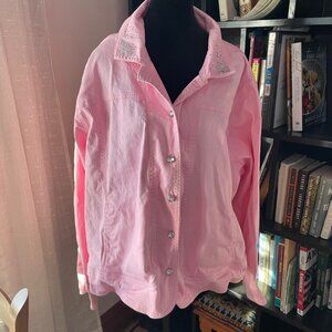 Y2K Distinct Plus Size 3X Pink Rhinestone Statement Jacket Coat Glam Maximalist